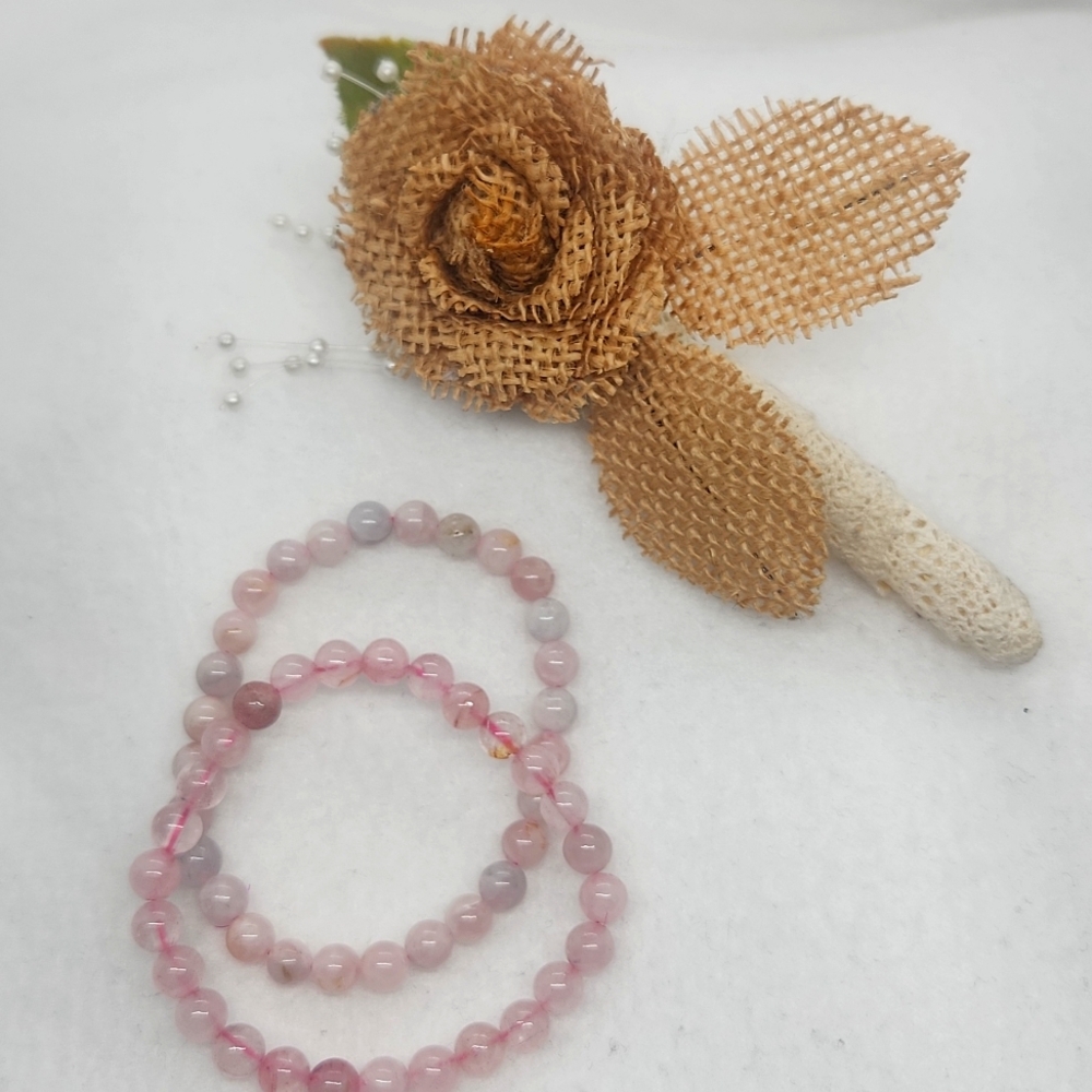 Natural 6mm Bead Rose Quartz Stretch Bracelets x 2
